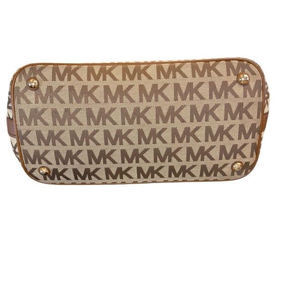 Michael Kors Jet Set brown & tan canvas Logo Tote Handbag satchel shoulder Purse - Picture 10 of 16